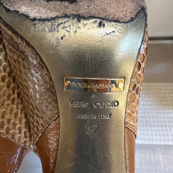 Dolce & Gabbana Brown Python Pointed-Toe Slingback Pumps Size 37 US 6.5 - Picture 6 of 8